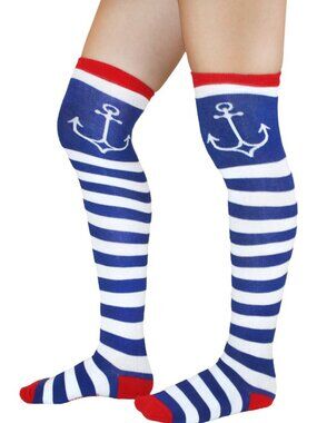 19" Blue & White Striped Galley Ho Anchor Socks